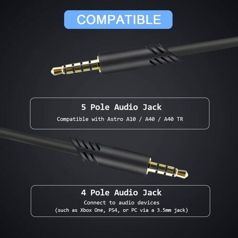 كابل صوت بديل MQDITH 2.0M متوافق مع سماعة الألعاب Astro A40 A40TR، وسلك كتم الصوت المضمن ولا يوجد سلك تحكم في مستوى الصوت (سلك النايلون) in Kuwait