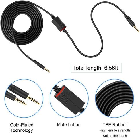 كابل صوت بديل MQDITH 2.0M متوافق مع سماعة الألعاب Astro A40 A40TR، وسلك كتم الصوت المضمن ولا يوجد سلك تحكم في مستوى الصوت (سلك النايلون) in Kuwait