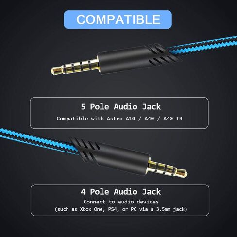 كابل صوت بديل MQDITH 2.0M متوافق مع سماعة الألعاب Astro A40 A40TR، وسلك كتم الصوت المضمن ولا يوجد سلك تحكم في مستوى الصوت (سلك النايلون) in Kuwait