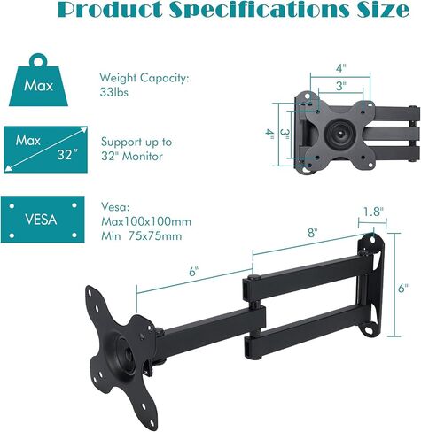 حامل يثبت على الحائط من شو 15، حامل يثبت على الحائط بحركة كاملة يدعم حتى 32 انش، يتحمل حتى 33 باوند in Kuwait