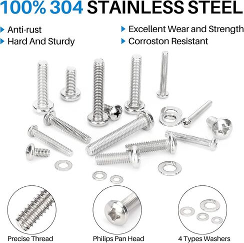 Rust-Free Universal TV Mounting Hardware Kit Includes M4 M5 M6 M8 Stainless Steel Bolts, Washers, and Spacers, Fit All TVs up to 80 inch (125 pcs) in Kuwait