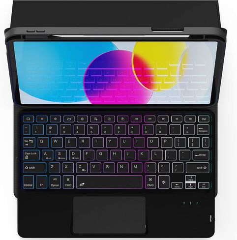 حافظة لجهاز iPad الجيل العاشر مع لوحة مفاتيح (10.9 بوصة، 2022) - غطاء لوحة مفاتيح لوحي بإضاءة خلفية قابلة للفصل بـ 3 مناطق 7 ألوان - حافظة لوحة مفاتيح iPad 10th مقاس 10.9 بوصة مع حامل قلم رصاص أسود in Kuwait