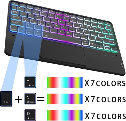 حافظة لجهاز iPad الجيل العاشر مع لوحة مفاتيح (10.9 بوصة، 2022) - غطاء لوحة مفاتيح لوحي بإضاءة خلفية قابلة للفصل بـ 3 مناطق 7 ألوان - حافظة لوحة مفاتيح iPad 10th مقاس 10.9 بوصة مع حامل قلم رصاص أسود in Kuwait