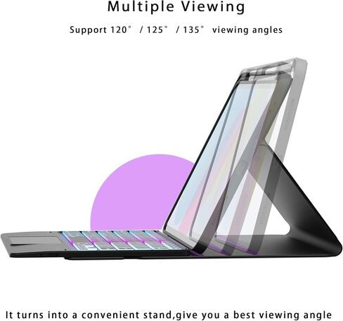 حافظة لجهاز iPad الجيل العاشر مع لوحة مفاتيح (10.9 بوصة، 2022) - غطاء لوحة مفاتيح لوحي بإضاءة خلفية قابلة للفصل بـ 3 مناطق 7 ألوان - حافظة لوحة مفاتيح iPad 10th مقاس 10.9 بوصة مع حامل قلم رصاص أسود in Kuwait