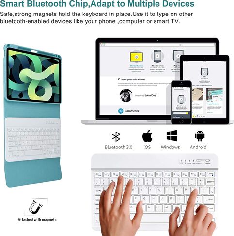 حافظة لوحة مفاتيح MMK iPad 10.9 لجهاز iPad Air 5th Gen 2022، iPad Air 4th Gen 2020، iPad Pro 11 2018 مع حافظة لوحة مفاتيح بلوتوث لاسلكية قابلة للفصل مع حامل قلم رصاص (أزرق سماوي) in Saudi Arabia