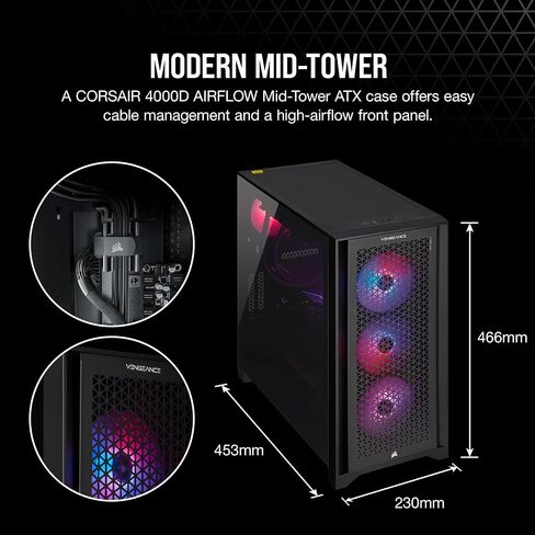 كمبيوتر الألعاب Corsair Vengeance i7500 Series - وحدة المعالجة المركزية Intel Core i7 14700KF المبردة بالسوائل - وحدة معالجة الرسومات NVIDIA GeForce RTX 4080 - ذاكرة Vengeance RGB DDR5 سعة 32 جيجابايت - 2 تيرابايت M.2 SSD - أسود in Kuwait