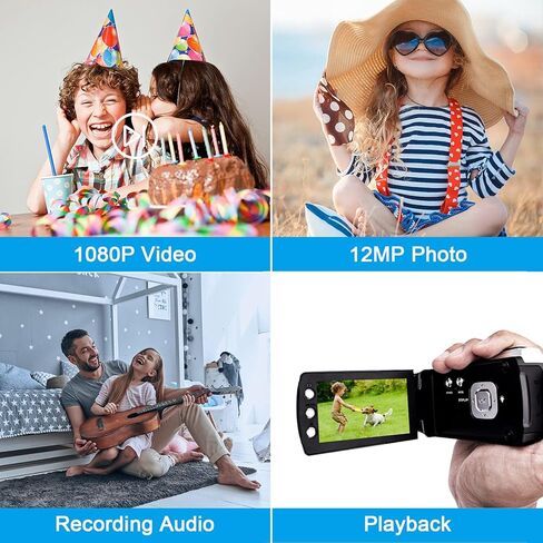 كاميرا فيديو للاطفال بدقة FHD 1080P ومسجل كاميرا رقمية صغيرة لليوتيوب 24 ميجابكسل 2.8 انش شاشة دوارة لتسجيل الفيديو الرقمية للمراهقين والاطفال والمبتدئين in Kuwait