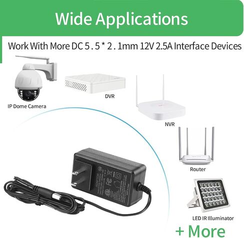 2-Pack AC to DC 12V 2.5A Power Supply Adapter, Plug 5.5mm x 2.1mm for CCTV Camera DVR NVR in Kuwait