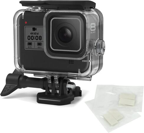 حافظة مقاومة للماء لهاتف GoPro Hero 8 باللون الأسود، غطاء حماية للغوص تحت الماء لكاميرا GoPro Hero 8 Action للغوص بطول 196 قدمًا (60 مترًا)، متضمنة حشوات مضادة للضباب in Kuwait