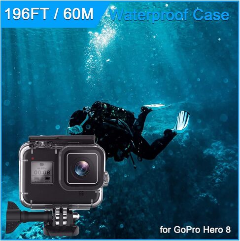 حافظة مقاومة للماء لهاتف GoPro Hero 8 باللون الأسود، غطاء حماية للغوص تحت الماء لكاميرا GoPro Hero 8 Action للغوص بطول 196 قدمًا (60 مترًا)، متضمنة حشوات مضادة للضباب in Kuwait