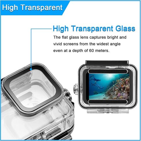 حافظة مقاومة للماء لهاتف GoPro Hero 8 باللون الأسود، غطاء حماية للغوص تحت الماء لكاميرا GoPro Hero 8 Action للغوص بطول 196 قدمًا (60 مترًا)، متضمنة حشوات مضادة للضباب in Kuwait