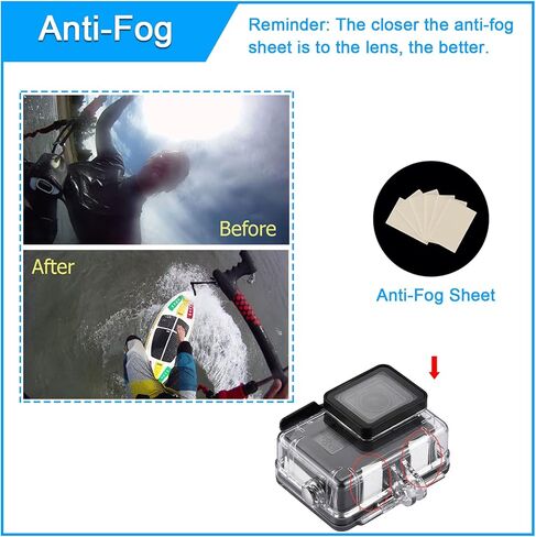 حافظة مقاومة للماء لهاتف GoPro Hero 8 باللون الأسود، غطاء حماية للغوص تحت الماء لكاميرا GoPro Hero 8 Action للغوص بطول 196 قدمًا (60 مترًا)، متضمنة حشوات مضادة للضباب in Kuwait