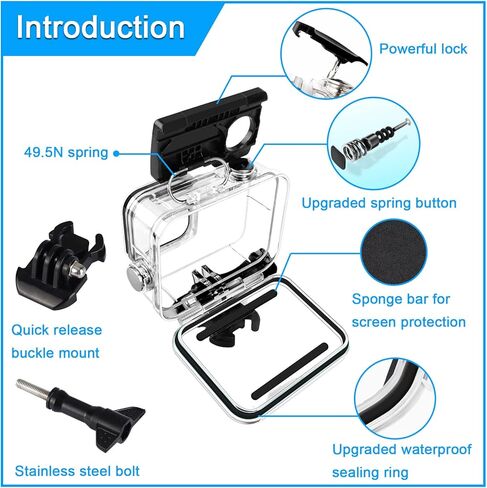 حافظة مقاومة للماء لهاتف GoPro Hero 8 باللون الأسود، غطاء حماية للغوص تحت الماء لكاميرا GoPro Hero 8 Action للغوص بطول 196 قدمًا (60 مترًا)، متضمنة حشوات مضادة للضباب in Kuwait