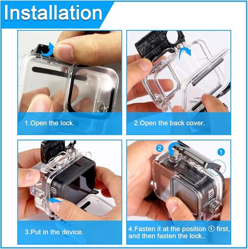 حافظة مقاومة للماء لهاتف GoPro Hero 8 باللون الأسود، غطاء حماية للغوص تحت الماء لكاميرا GoPro Hero 8 Action للغوص بطول 196 قدمًا (60 مترًا)، متضمنة حشوات مضادة للضباب in Kuwait