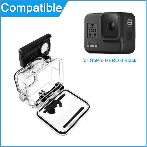 حافظة مقاومة للماء لهاتف GoPro Hero 8 باللون الأسود، غطاء حماية للغوص تحت الماء لكاميرا GoPro Hero 8 Action للغوص بطول 196 قدمًا (60 مترًا)، متضمنة حشوات مضادة للضباب in Kuwait