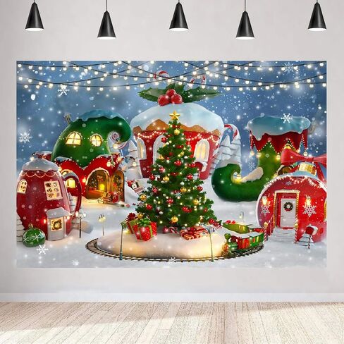 Aperturee 5x3ft Christmas Candy House Photography Backdrop Winter Snow Pine Tree Xmas Tree Snowflake Lollipop Background Newborn Baby Shower Children Portrait Photo Studio Booth Prop Decoration Banner in Kuwait