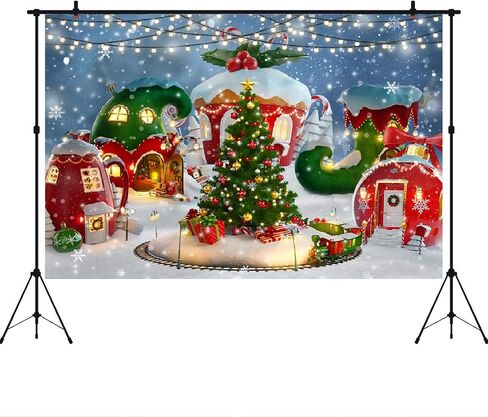 Aperturee 5x3ft Christmas Candy House Photography Backdrop Winter Snow Pine Tree Xmas Tree Snowflake Lollipop Background Newborn Baby Shower Children Portrait Photo Studio Booth Prop Decoration Banner in Kuwait