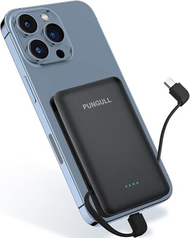 Slim Portable Charger 5000mAh - Compact Mini Small Power Bank Built-in Cable Cute Mobile Cell Phone External Battery Pack 5V 2.1A USB-C Compatible with iPhones 6/7/8/X/XS/XR/11/12/13/14 Airpods in Saudi Arabia