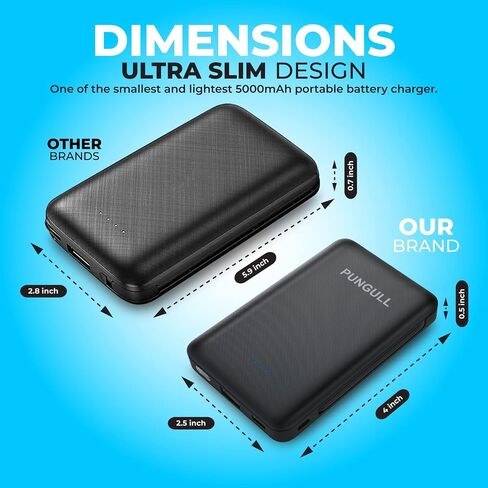 Slim Portable Charger 5000mAh - Compact Mini Small Power Bank Built-in Cable Cute Mobile Cell Phone External Battery Pack 5V 2.1A USB-C Compatible with iPhones 6/7/8/X/XS/XR/11/12/13/14 Airpods in Saudi Arabia