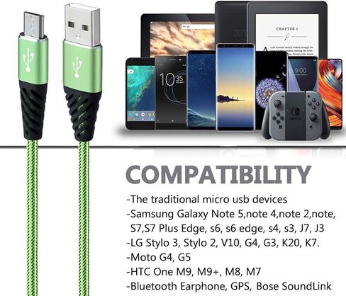 Bynccea Micro USB Cable 6FT 4-Pack Phone Charger Android Nylon Braided Android Charger Cables Fast Charging Compatible with Samsung Galaxy J8/J7/S7/S6/Edge,Note5,LG,Sony,HTC,Moto,Xbox,PS4 in Kuwait