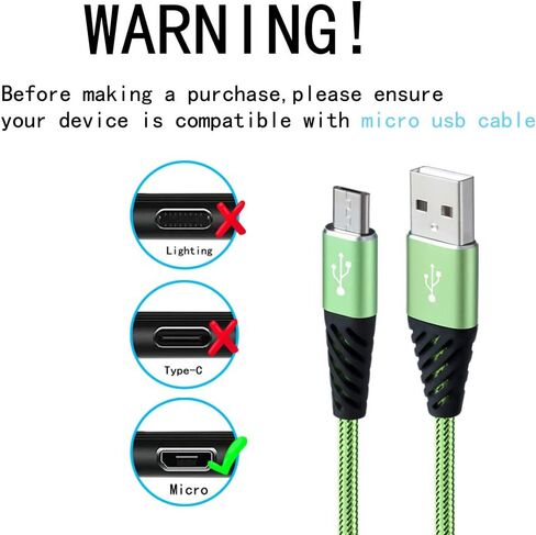 Bynccea Micro USB Cable 6FT 4-Pack Phone Charger Android Nylon Braided Android Charger Cables Fast Charging Compatible with Samsung Galaxy J8/J7/S7/S6/Edge,Note5,LG,Sony,HTC,Moto,Xbox,PS4 in Kuwait