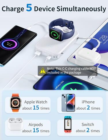 RORRY Portable Apple Watch Charger,10000mAh Fast Charging Power Bank with Built-in Cable, Compatible with Apple Watch Series 9/Ultra2/8/Ultra/7/6/Se/5/4/3/2/, iPhone 15/14/13/12/11/XS/X/8 in Saudi Arabia