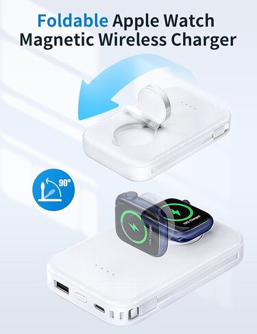 RORRY Portable Apple Watch Charger,10000mAh Fast Charging Power Bank with Built-in Cable, Compatible with Apple Watch Series 9/Ultra2/8/Ultra/7/6/Se/5/4/3/2/, iPhone 15/14/13/12/11/XS/X/8 in Saudi Arabia