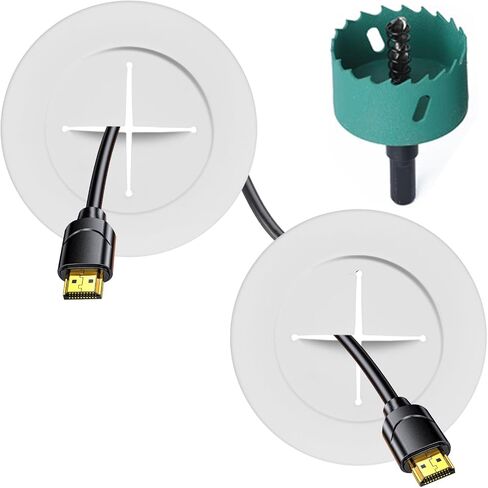 TV Wire Hider Kit for Wall Mount TV, White in Wall Cable Management Kit, Includes 2 Pass Throughs and Hole Saw Drill Attachment for Easy Install | Conceals Wires Flush & Includes Hole Saw Drill Bit for Easy 20-Min DIY in Kuwait