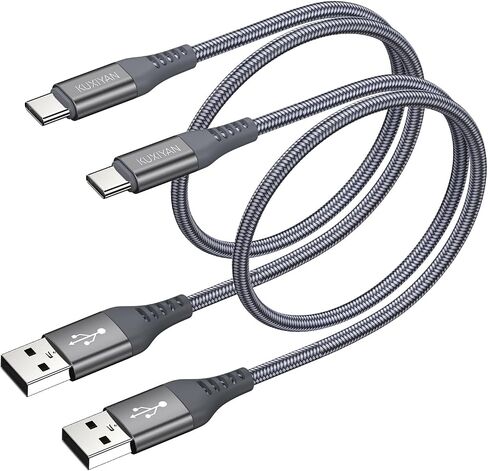 كابل KUXIYAN قصير USB من النوع C، (1 قدم 2 حزمة) شاحن USB-C سلك شحن سريع مجدول من النايلون متوافق مع iPhone 15 Pro Max/15 Pro/15 Plus Samsung Galaxy S9 S8 Plus Note 9 8 (رمادي) in Saudi Arabia