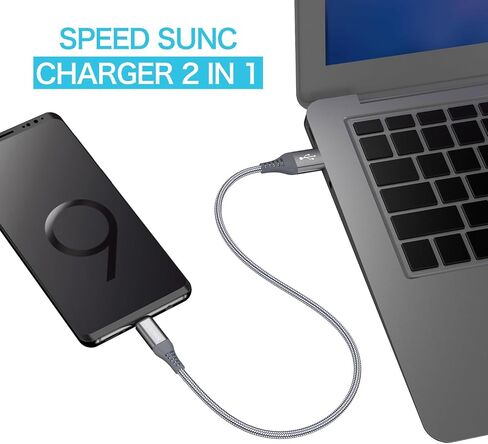 كابل KUXIYAN قصير USB من النوع C، (1 قدم 2 حزمة) شاحن USB-C سلك شحن سريع مجدول من النايلون متوافق مع iPhone 15 Pro Max/15 Pro/15 Plus Samsung Galaxy S9 S8 Plus Note 9 8 (رمادي) in Saudi Arabia