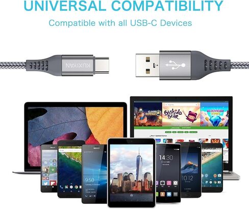 كابل KUXIYAN قصير USB من النوع C، (1 قدم 2 حزمة) شاحن USB-C سلك شحن سريع مجدول من النايلون متوافق مع iPhone 15 Pro Max/15 Pro/15 Plus Samsung Galaxy S9 S8 Plus Note 9 8 (رمادي) in Saudi Arabia