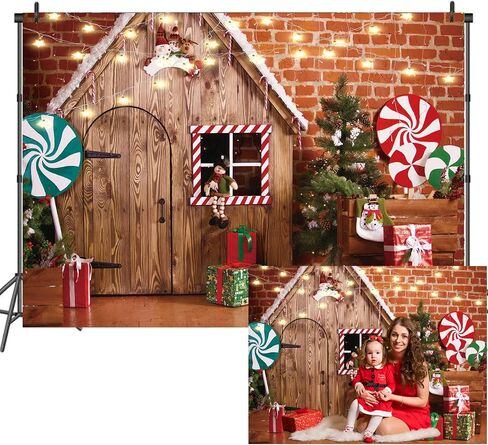 LTLYH 7X5ft Christmas Photo Backdrop Christmas Wooden House Candy Tree Photoshoot Background for Kids Portrait Photo Studio Booth Photographer Props Backdrop 119 in Kuwait