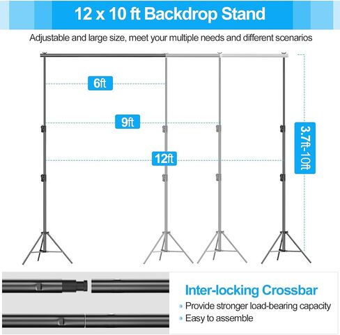 EMART 12x10ft(WXH) Backdrop Stand Heavy Duty, Adjustable Backdrop Banner Holder Back Drop Stand for Party, Photography Background Support Equipment Kit for Photo Studio, Wedding, Birthday, Exhibitions in Saudi Arabia