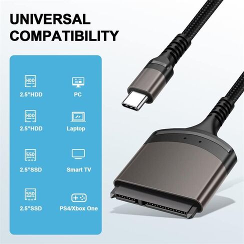 Cablecc 5Gbps USB-C Type-C to SATA 22 Pin Adapter Cable for 2.5" Hard Disk Driver SSD Laptop in Kuwait