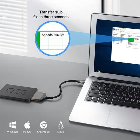 Cablecc 5Gbps USB-C Type-C to SATA 22 Pin Adapter Cable for 2.5" Hard Disk Driver SSD Laptop in Kuwait