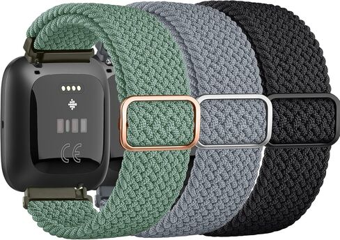 Tobfit Elastic Bands Compatible with Fitbit Versa 2 Watch Bands Women Men, Soft Adjustable Stretchy Loop Nylon Stylish Replacement Wristbands for Fitbit Versa 2 / Versa/Lite/SE (3 Pack) in Kuwait