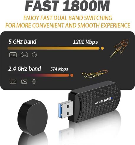 محول WiFi 6، محول شبكة USB WiFi 6، محول USB WiFi 6E، AX1800Mbps، USB3.0 ثنائي النطاق 2.4 جيجا هرتز/574 ميجا بت في الثانية و5 جيجا هرتز/1201 ميجا بت في الثانية عالي السرعة، يدعم Win 10/11 in Kuwait