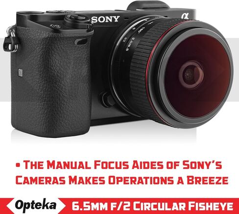 Opteka 6.5mm f/2 HD MC Manual Focus Wide Angle Circular Fisheye Lens for Sony E-Mount A6600, A6500, A6400, A6300, A6100, A6000, A5100, A5000, A3000 and NEX Mirrorless Digital Cameras Black in Kuwait