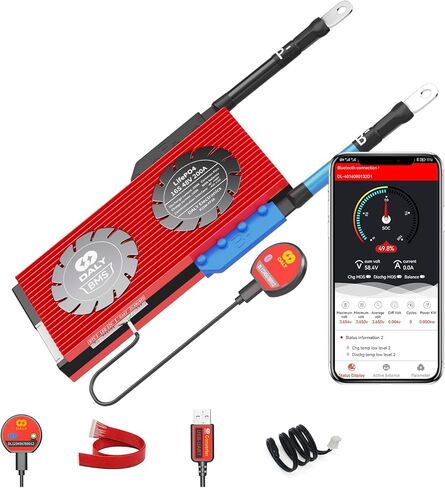 لوحة حماية البطارية الذكية القابلة للبرمجة BMS Lifepo4 16S 48V 200A LiFePO4 من DALY مع أسلاك الرصاص المتوازنة، اتصال UART لعاكس محول الطاقة in Kuwait