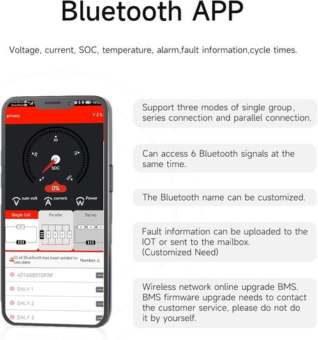 لوحة حماية البطارية الذكية القابلة للبرمجة BMS Lifepo4 16S 48V 200A LiFePO4 من DALY مع أسلاك الرصاص المتوازنة، اتصال UART لعاكس محول الطاقة in Kuwait