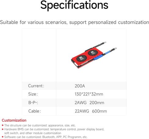 لوحة حماية البطارية الذكية القابلة للبرمجة BMS Lifepo4 16S 48V 200A LiFePO4 من DALY مع أسلاك الرصاص المتوازنة، اتصال UART لعاكس محول الطاقة in Kuwait