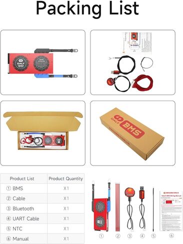 لوحة حماية البطارية الذكية القابلة للبرمجة BMS Lifepo4 16S 48V 200A LiFePO4 من DALY مع أسلاك الرصاص المتوازنة، اتصال UART لعاكس محول الطاقة in Kuwait