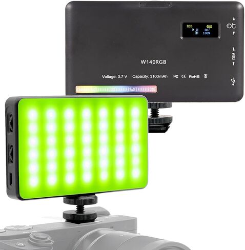 WEWOGA W140 RGB LED Video Light 360° Portable Colour On Camera Light Vlogging Lighting Battery 3100 mAh CRI95+ 2500K-9000K with Cold Shoe Mount Compatible for Vlog Photography TikTok Living Vlog in Kuwait