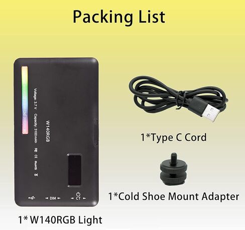 WEWOGA W140 RGB LED Video Light 360° Portable Colour On Camera Light Vlogging Lighting Battery 3100 mAh CRI95+ 2500K-9000K with Cold Shoe Mount Compatible for Vlog Photography TikTok Living Vlog in Kuwait