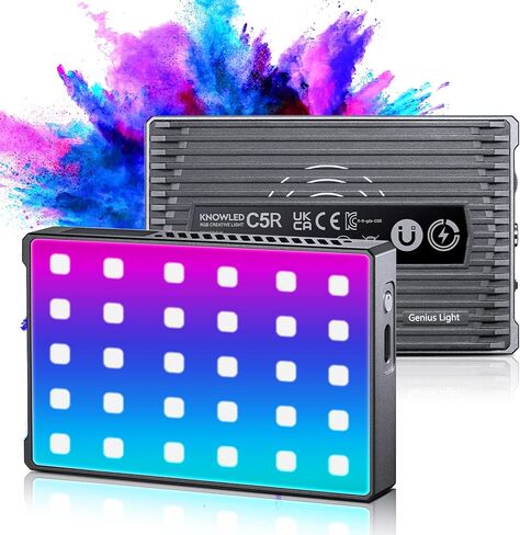 Godox RGB Video Light, C5R LED Camera Light 360° Full Color RGB Panel Video Light,2500K-8500K,CRI96 TLCT97 39 Fx Effects,Wireless Charging &Magnetic Attraction in Saudi Arabia