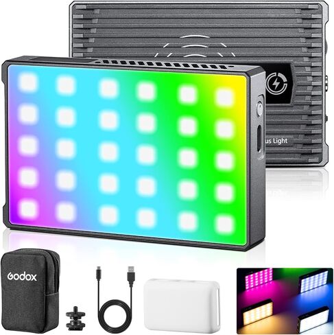 Godox RGB Video Light, C5R LED Camera Light 360° Full Color RGB Panel Video Light,2500K-8500K,CRI96 TLCT97 39 Fx Effects,Wireless Charging &Magnetic Attraction in Saudi Arabia