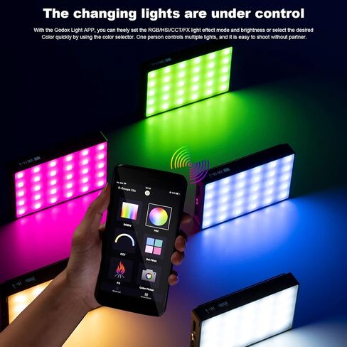 Godox RGB Video Light, C5R LED Camera Light 360° Full Color RGB Panel Video Light,2500K-8500K,CRI96 TLCT97 39 Fx Effects,Wireless Charging &Magnetic Attraction in Saudi Arabia