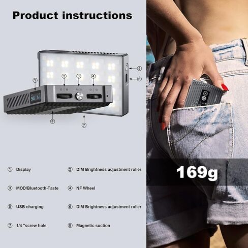 Godox RGB Video Light, C5R LED Camera Light 360° Full Color RGB Panel Video Light,2500K-8500K,CRI96 TLCT97 39 Fx Effects,Wireless Charging &Magnetic Attraction in Saudi Arabia