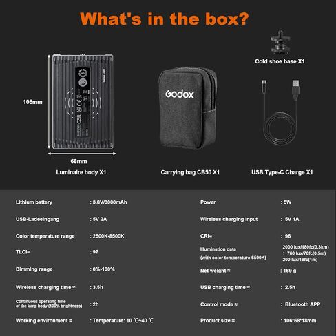 Godox RGB Video Light, C5R LED Camera Light 360° Full Color RGB Panel Video Light,2500K-8500K,CRI96 TLCT97 39 Fx Effects,Wireless Charging &Magnetic Attraction in Saudi Arabia