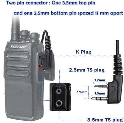 TIDRADIO Walkie Talkie Earpiece with Mic (Includes Earmolds and Ear Buds) 2 Pin Acoustic Tube Headset TD-M8 TD-V2 Retevis H-777 RT21 RT22 Baofeng UV-5R BF-888S 2 Way Radio (10 Pack) in Kuwait